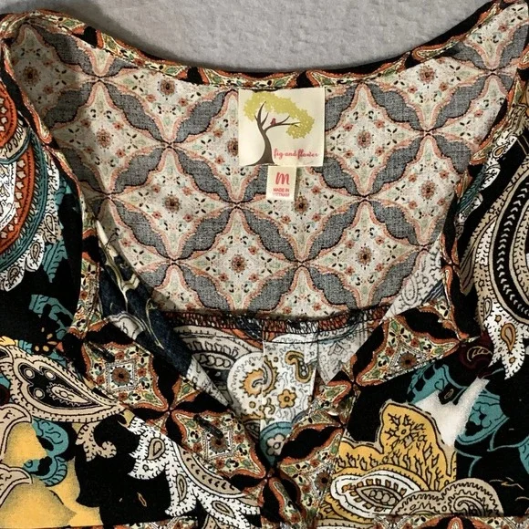 Anthropologie Fig & Flower Floral Paisley Tunic Shirt Sheath 3/4 Sleeves Large - Picture 2 of 10